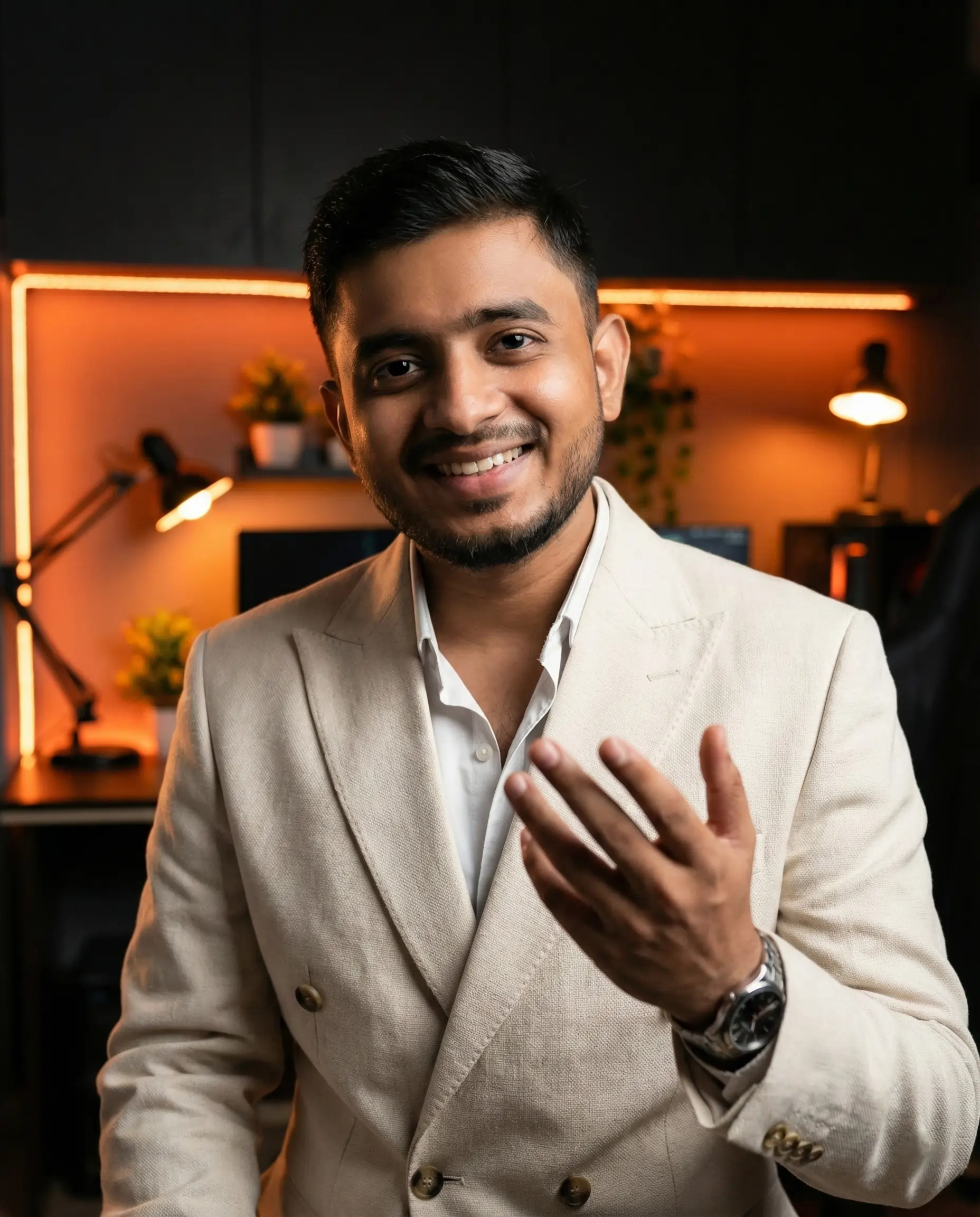 Anurag Ghosh, an Upwork awarded Product and Digital marketing consultant, smiling in a modern office setting.